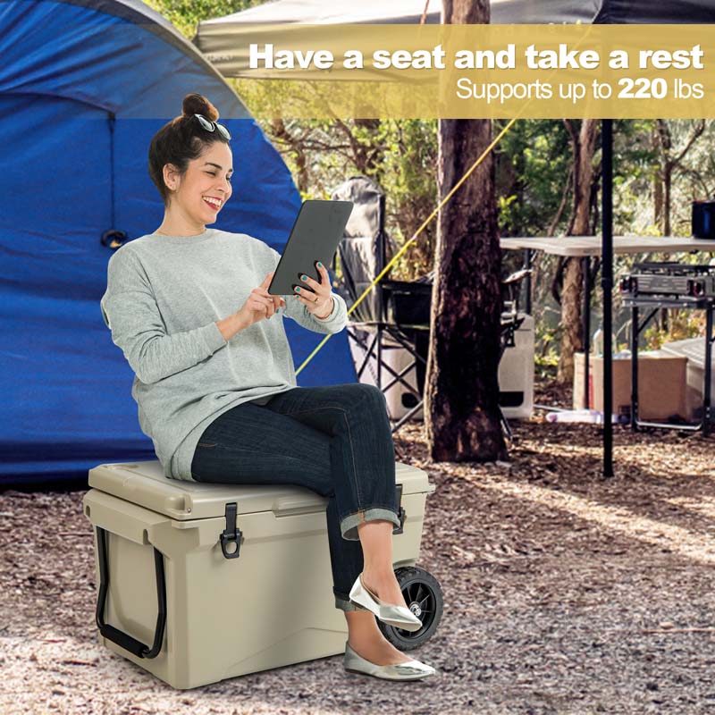 75 Quart Rotomolded Cooler with Wheels & Portable Handles, Insulated Large Ice Chest w/Leak-Proof Tight Latches for Outdoor Camping Beach