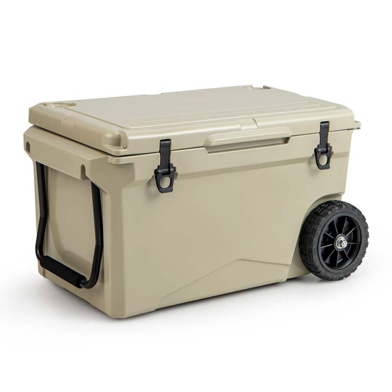 75 Quart Rotomolded Cooler with Wheels & Portable Handles, Insulated Large Ice Chest w/Leak-Proof Tight Latches for Outdoor Camping Beach
