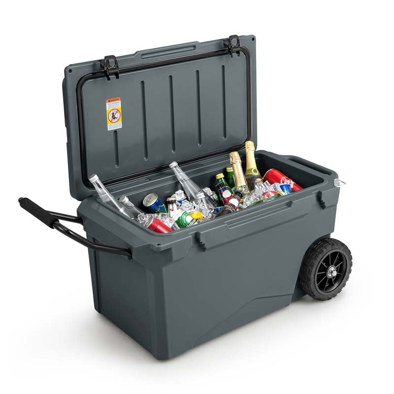 75 Quart Rotomolded Cooler with Wheels & Portable Handles, Insulated Large Ice Chest w/Leak-Proof Tight Latches for Outdoor Camping Beach