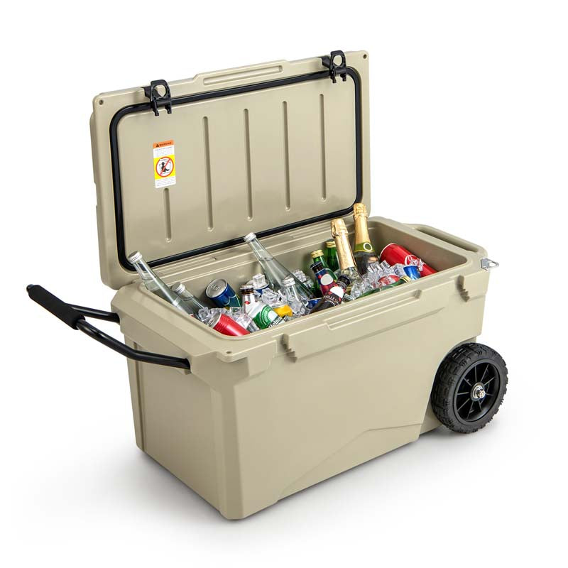 75 Quart Rotomolded Cooler with Wheels & Portable Handles, Insulated Large Ice Chest w/Leak-Proof Tight Latches for Outdoor Camping Beach