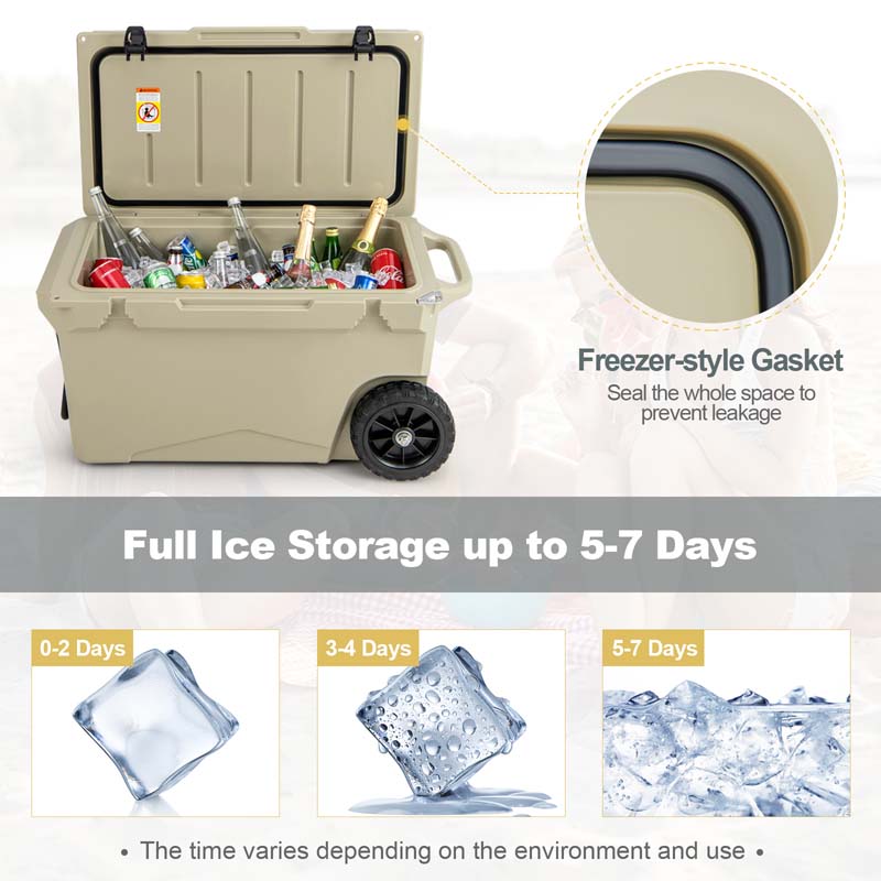 75 Quart Rotomolded Cooler with Wheels & Portable Handles, Insulated Large Ice Chest w/Leak-Proof Tight Latches for Outdoor Camping Beach