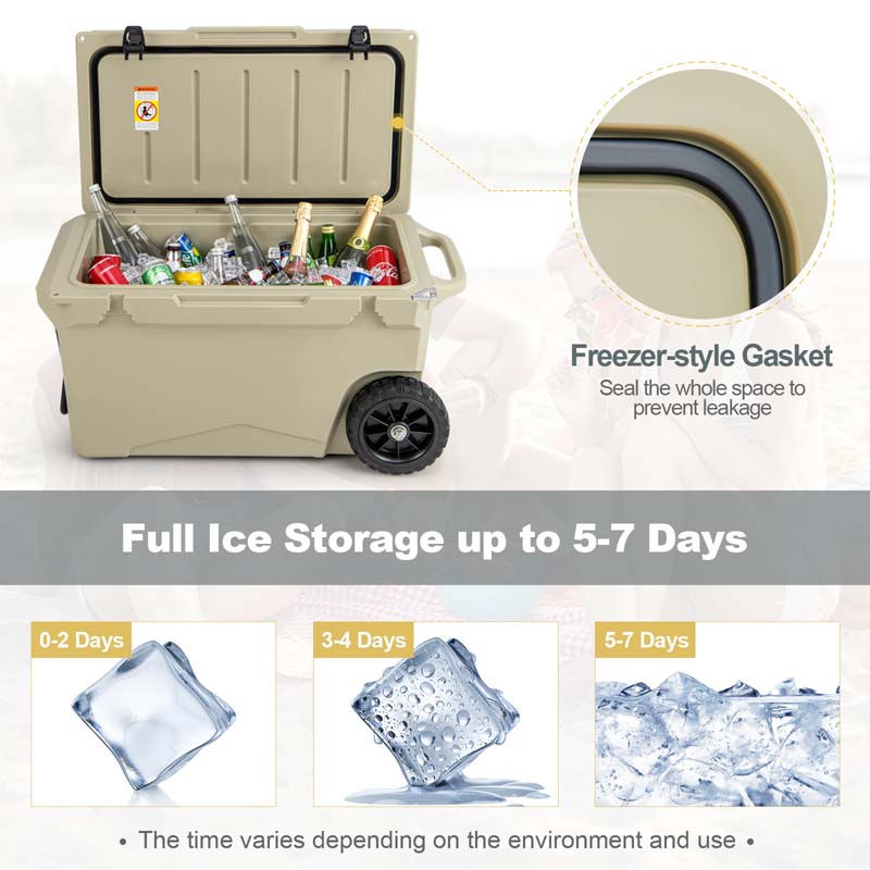 75 Quart Portable Camping Cooler Rotomolded Insulated Large Ice Chest with Handles & Wheels, Leak-Proof Tight Latches