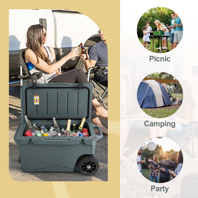 75 Quart Rotomolded Cooler with Wheels & Portable Handles, Insulated Large Ice Chest w/Leak-Proof Tight Latches for Outdoor Camping Beach