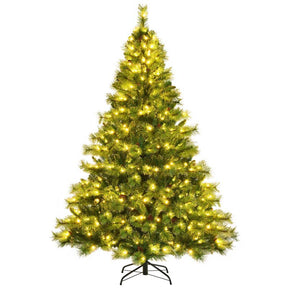 7FT Pre-Lit Christmas Tree with 500 LED Lights Artificial Xmas Tree with 1233 PVC Branch Tips 35 Pine Cones