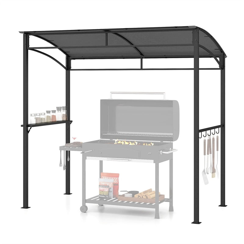 7x4.5 FT Outdoor Patio Grill Gazebo, Curved BBQ Canopy Shelter with Serving Shelves, Storage Hooks & Heavy-Duty Steel Frame for Backyard Garden