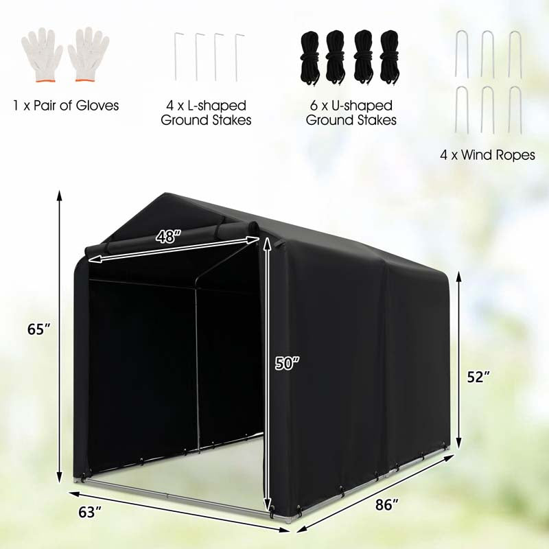 7x5.2Ft Heavy-Duty Outdoor Storage Shed Tent with Waterproof Cover & Roll-Up Zipper Door, Portable Shelter for Bikes, Garden Tools & Motorcycles
