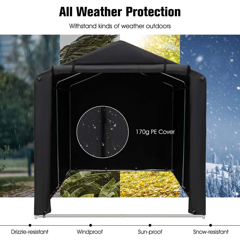 7x5.2Ft Heavy-Duty Outdoor Storage Shed Tent with Waterproof Cover & Roll-Up Zipper Door, Portable Shelter for Bikes, Garden Tools & Motorcycles