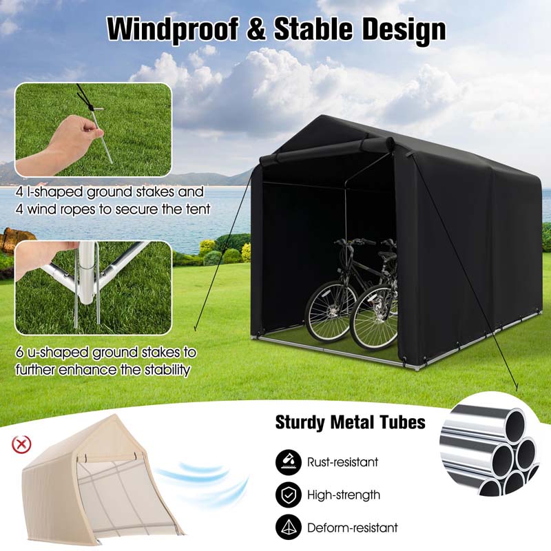 7x5.2Ft Heavy-Duty Outdoor Storage Shed Tent with Waterproof Cover & Roll-Up Zipper Door, Portable Shelter for Bikes, Garden Tools & Motorcycles
