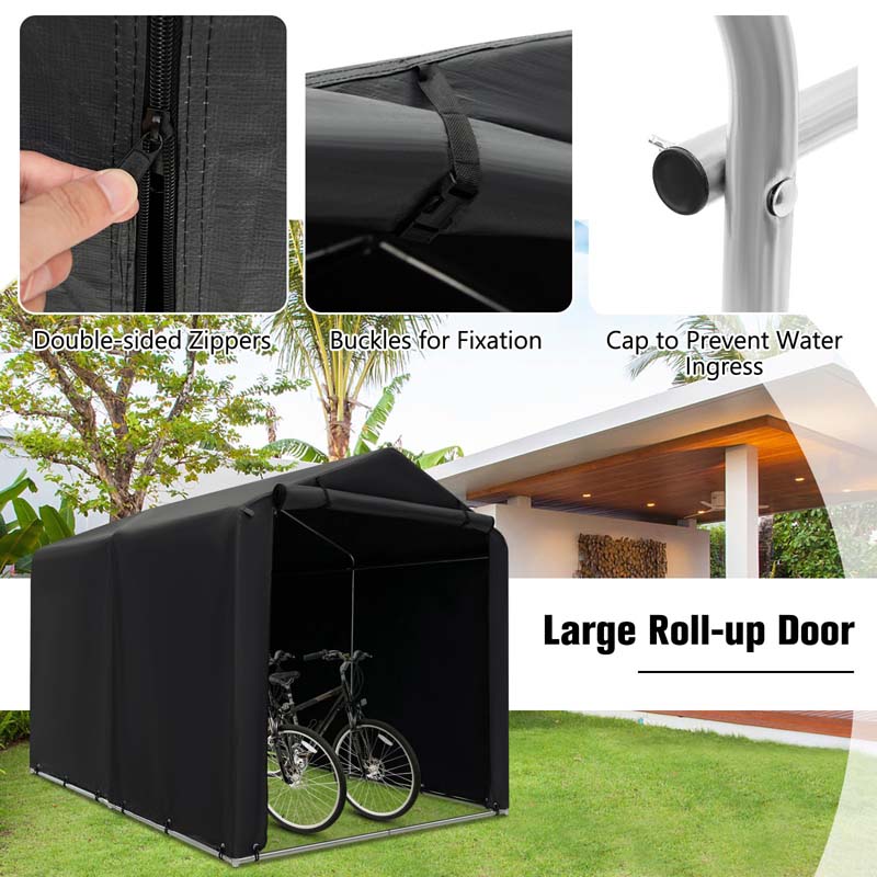 7 x 5.2 FT Outdoor Storage Shelter with Waterproof Cover, Heavy Duty Portable Storage Tent for Bikes, Garden Tools, Motorcycles