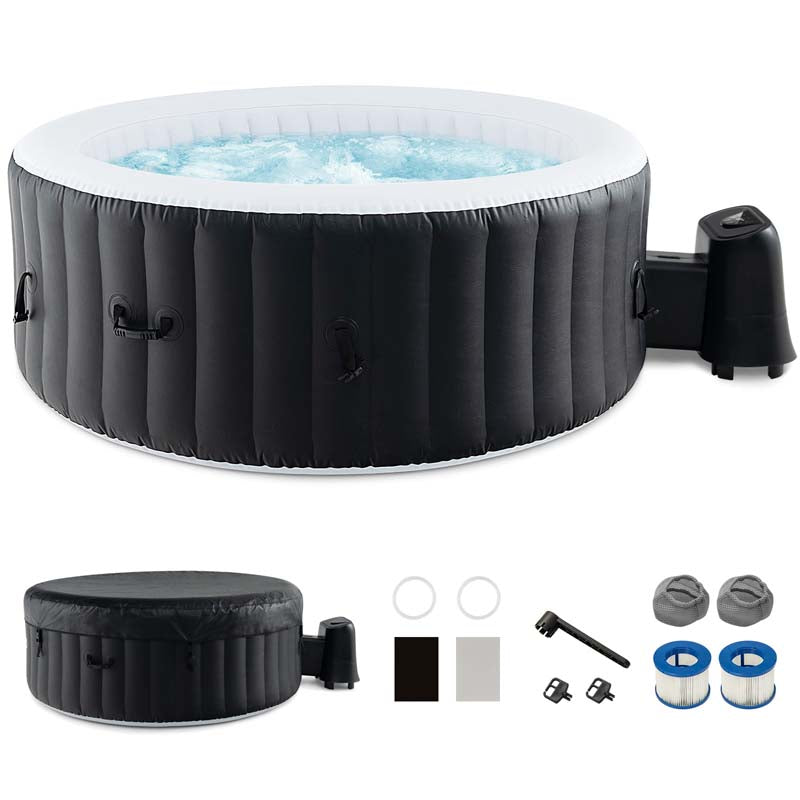2-6 Person Inflatable Hot Tub with 110/130 Soothing Air Jets, Heater Pump & Cover, Portable Outdoor Water Spa Tub for Backyard