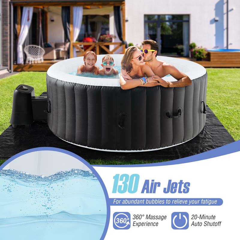 2-6 Person Inflatable Hot Tub with 110/130 Soothing Air Jets, Heater Pump & Cover, Portable Outdoor Water Spa Tub for Backyard