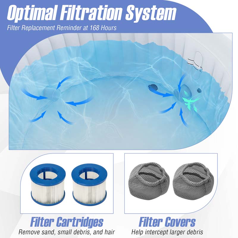 2-6 Person Inflatable Hot Tub with 110/130 Soothing Air Jets, Heater Pump & Cover, Portable Outdoor Water Spa Tub for Backyard