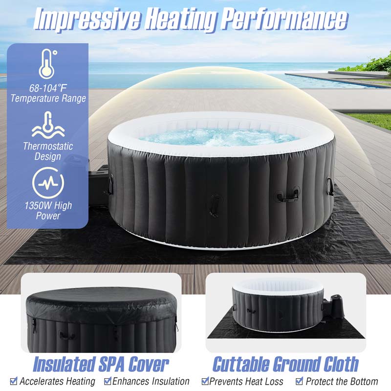 2-6 Person Inflatable Hot Tub with 110/130 Soothing Air Jets, Heater Pump & Cover, Portable Outdoor Water Spa Tub for Backyard