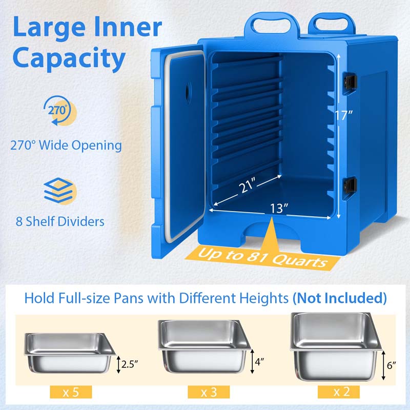 81 QT End-Loading Insulated Food Pan Carrier for 5 Full-Size Pans, LLDPE Portable Food Warmer with Fastener