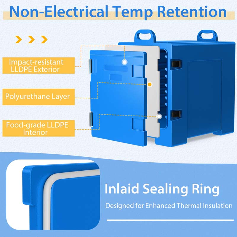 81 QT End-Loading Insulated Food Pan Carrier for 5 Full-Size Pans, LLDPE Portable Food Warmer with Fastener