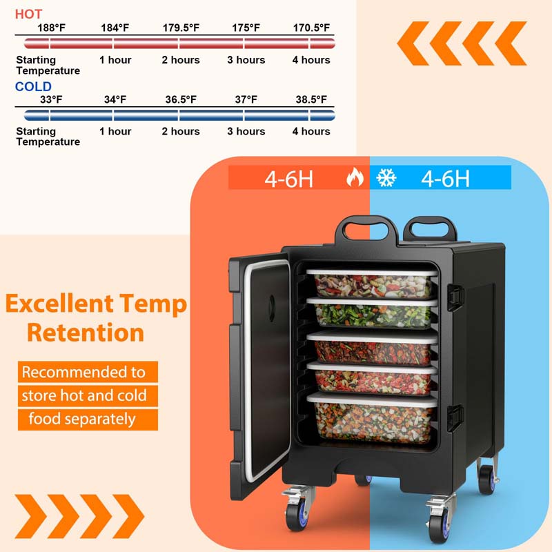 81 Quart Stackable End-Loading Insulated Food Pan Carrier w/Wheels & Fastener, LLDPE Portable Food Warmer Container for 5 Full-Size Pan