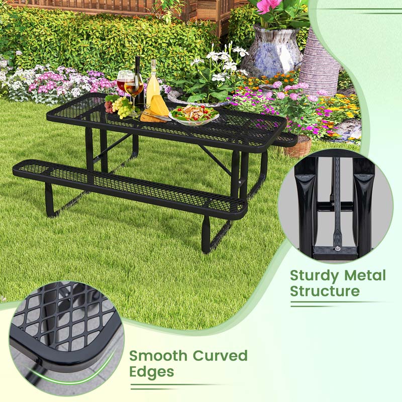 8-Person Mesh Picnic Table Bench Set with Thermoplastic Coated Steel, 72" Heavy Duty Patio Dining Table for Cafe Restaurant Bar
