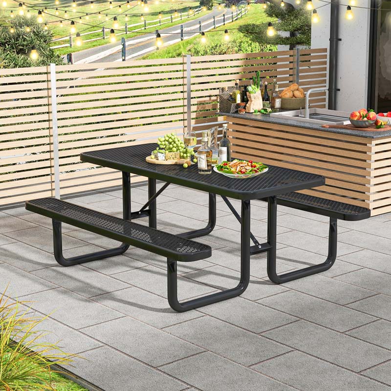 8-Person Mesh Picnic Table Bench Set with Thermoplastic Coated Steel, 72" Heavy Duty Patio Dining Table for Cafe Restaurant Bar