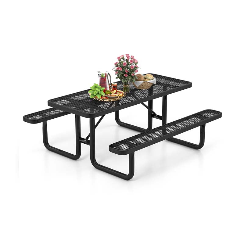 72" 8-Person Mesh Picnic Table Bench Set with Thermoplastic Coated Steel, Heavy Duty Patio Dining Table for Cafe Restaurant Bar