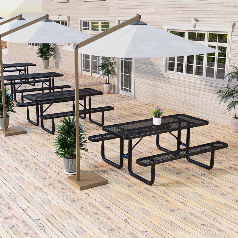 8-Person Mesh Picnic Table Bench Set with Thermoplastic Coated Steel, 72" Heavy Duty Patio Dining Table for Cafe Restaurant Bar