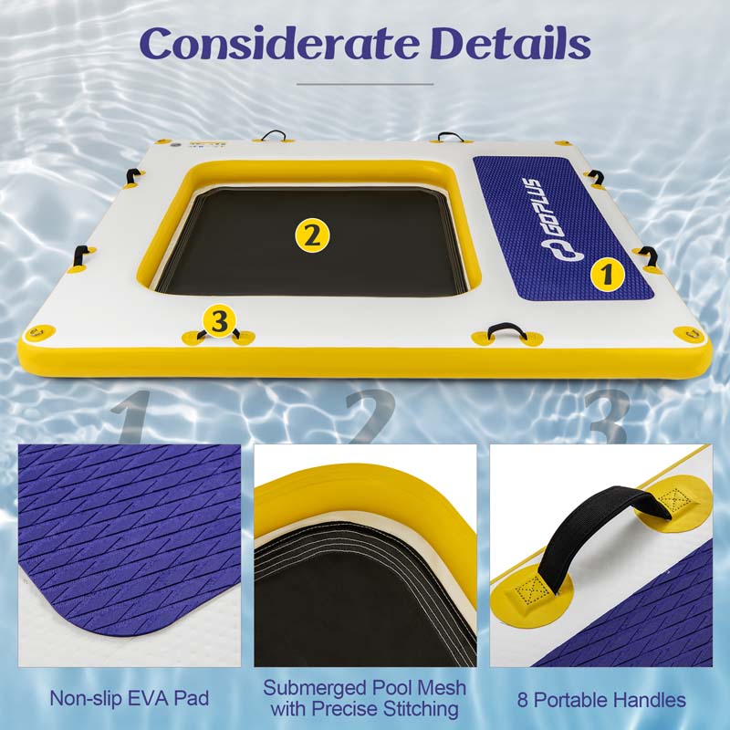 8 x 8FT Inflatable Floating Dock, Swim Dock Platform with Mesh Swim Lounge Removable Insert & Portable Bag for Lake, Beach, River, Pool