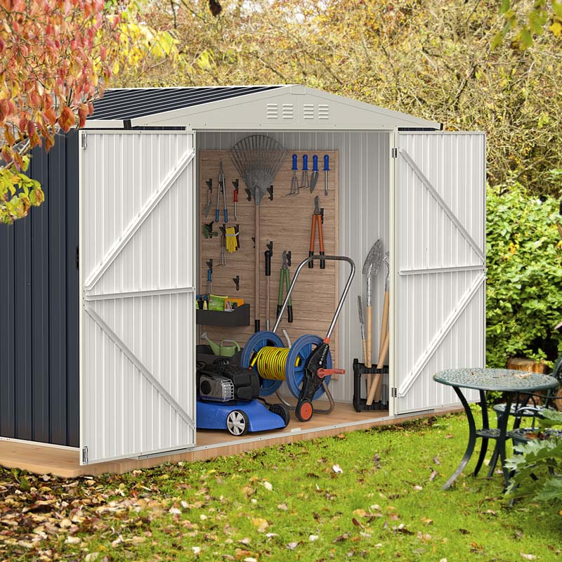 8 x 6.3 FT Outdoor Metal Storage Shed with Snap-on Structure & Lockable Door, All-Weather Galvanized Steel Bike Tool Shed for Garden, Backyard, Lawn