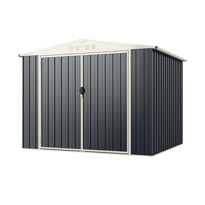 8 x 6.3 FT Outdoor Metal Storage Shed with Snap-on Structure & Lockable Door, All-Weather Galvanized Steel Bike Tool Shed for Garden, Backyard, Lawn