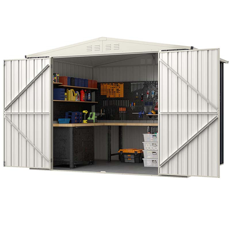 8 x 6.3 FT Outdoor Metal Storage Shed with Snap-on Structure & Lockable Door, All-Weather Galvanized Steel Bike Tool Shed for Garden, Backyard, Lawn