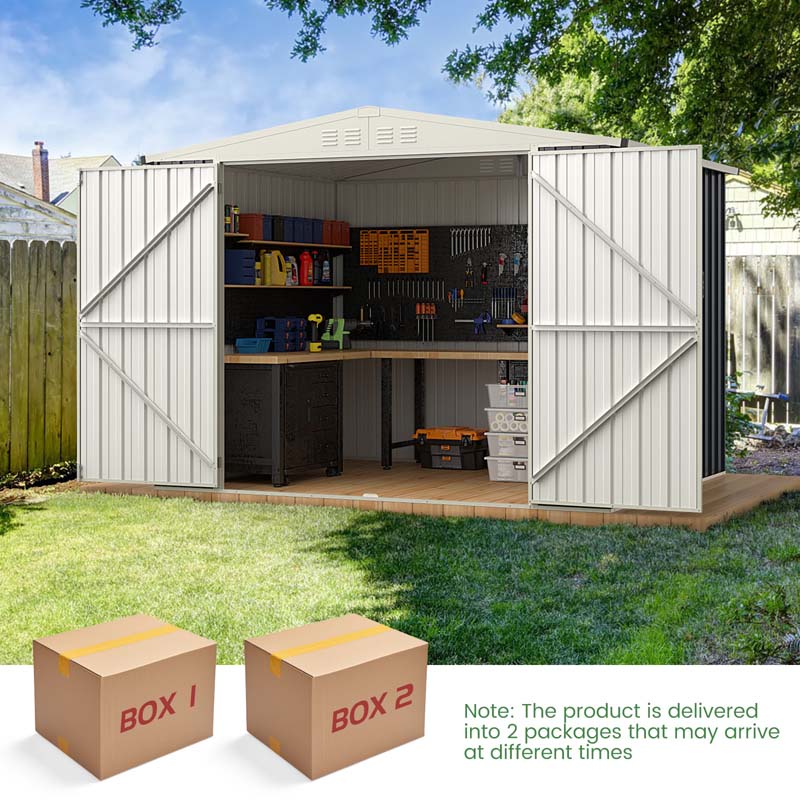 8 x 6.3 FT Outdoor Metal Storage Shed with Snap-on Structure & Lockable Door, All-Weather Galvanized Steel Bike Tool Shed for Garden, Backyard, Lawn
