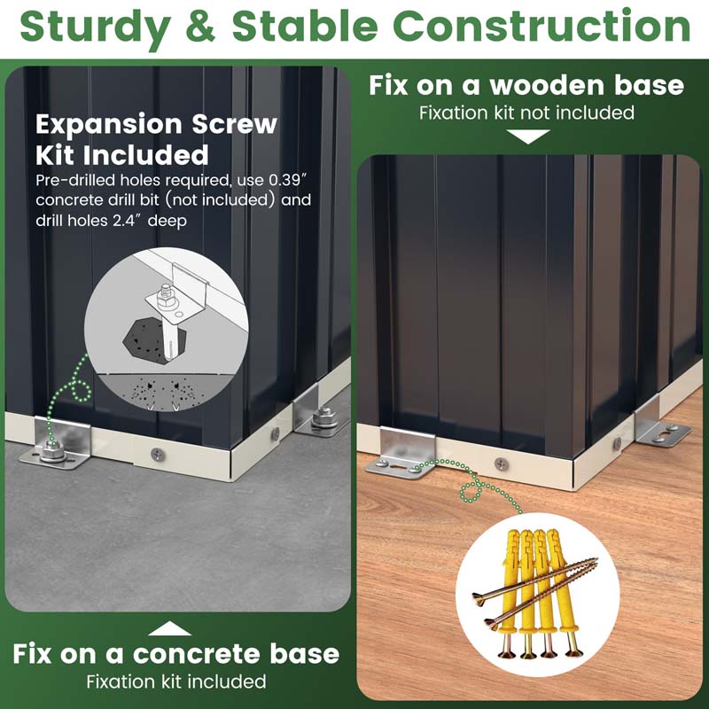 8 x 6.3 FT Outdoor Metal Storage Shed with Snap-on Structure & Lockable Door, All-Weather Galvanized Steel Bike Tool Shed for Garden, Backyard, Lawn