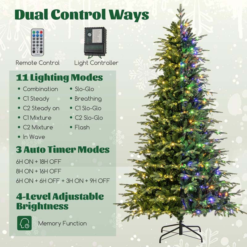 6/7.5/9 FT Pre-lit Artificial Christmas Tree with 260/380/560 Multicolor Lights, 714/1162/1770 Branch Tips, 11 Lighting Modes, Remote & Timer