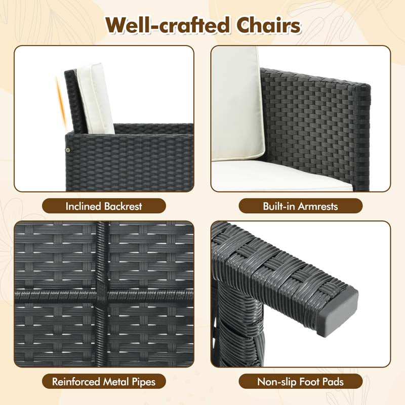 9Pcs Space-Saving Rattan Wicker Outdoor Dining Furniture Set with Tempered Glass Table and Ottomans