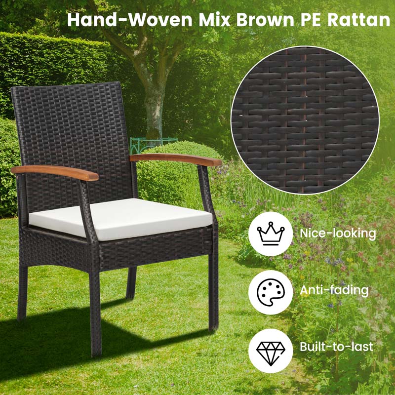 9Pcs Patio Rattan Dining Furniture Set with Acacia Wood Table, Outdoor Table Chairs Set with Cushions and 1.9" Umbrella Hole