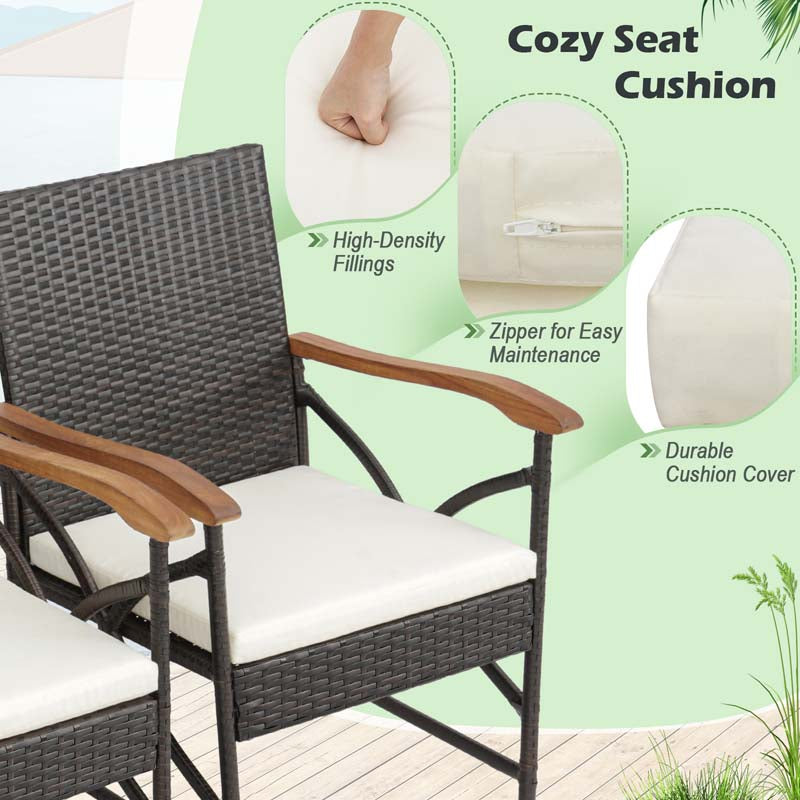 9Pcs Patio Rattan Dining Furniture Set with Acacia Wood Table, Outdoor Table Chairs Set with Cushions and 1.9" Umbrella Hole