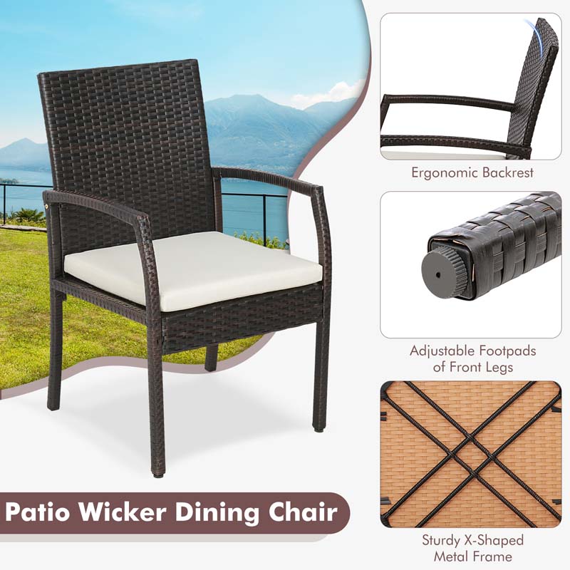 9Pcs Patio Rattan Dining Furniture Set with Acacia Wood Table, Outdoor Table Chairs Set with Cushions and 1.9" Umbrella Hole