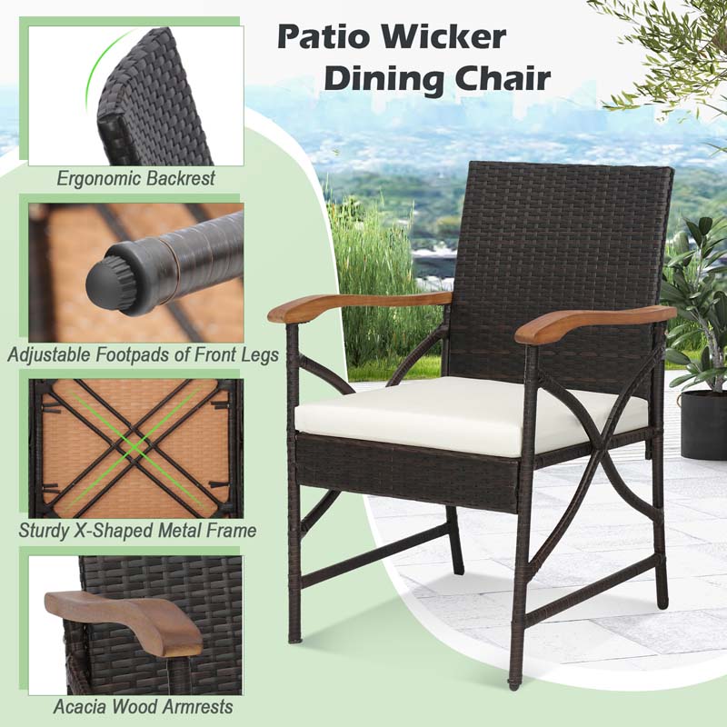 9Pcs Patio Rattan Dining Furniture Set with Acacia Wood Table, Outdoor Table Chairs Set with Cushions and 1.9" Umbrella Hole