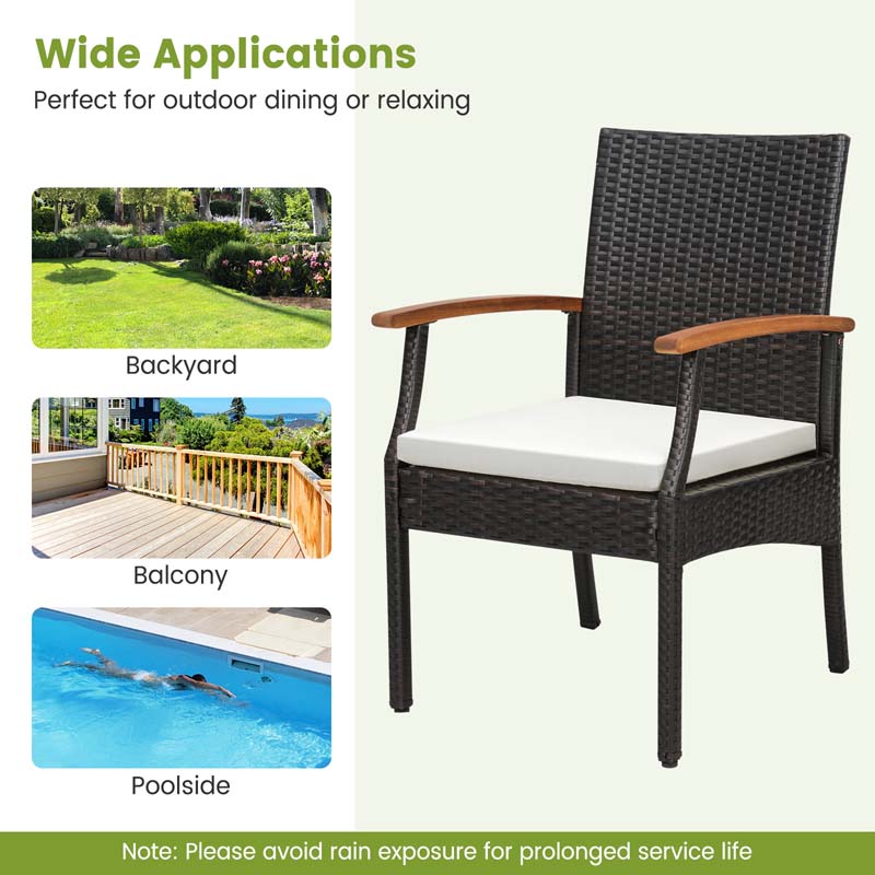 9Pcs Patio Rattan Dining Furniture Set with Acacia Wood Table, Outdoor Table Chairs Set with Cushions and 1.9" Umbrella Hole