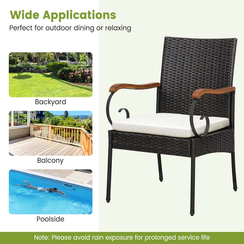 9Pcs Patio Rattan Dining Furniture Set with Acacia Wood Table, Outdoor Table Chairs Set with Cushions and 1.9" Umbrella Hole