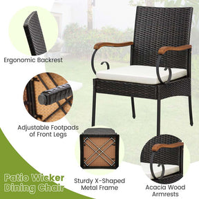 9Pcs Patio Rattan Dining Furniture Set with Acacia Wood Table, Outdoor Table Chairs Set with Cushions and 1.9" Umbrella Hole