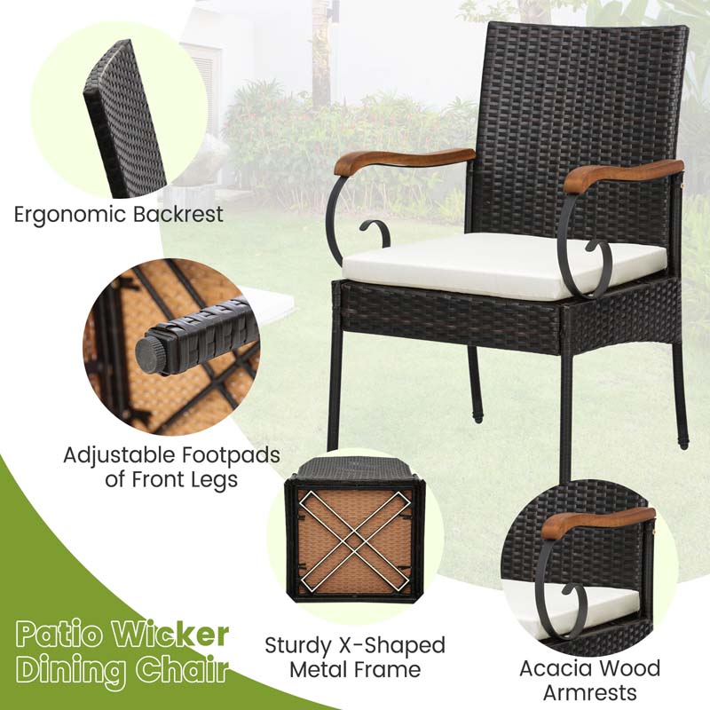 9Pcs Patio Rattan Dining Furniture Set with Acacia Wood Table, Outdoor Table Chairs Set with Cushions and 1.9" Umbrella Hole