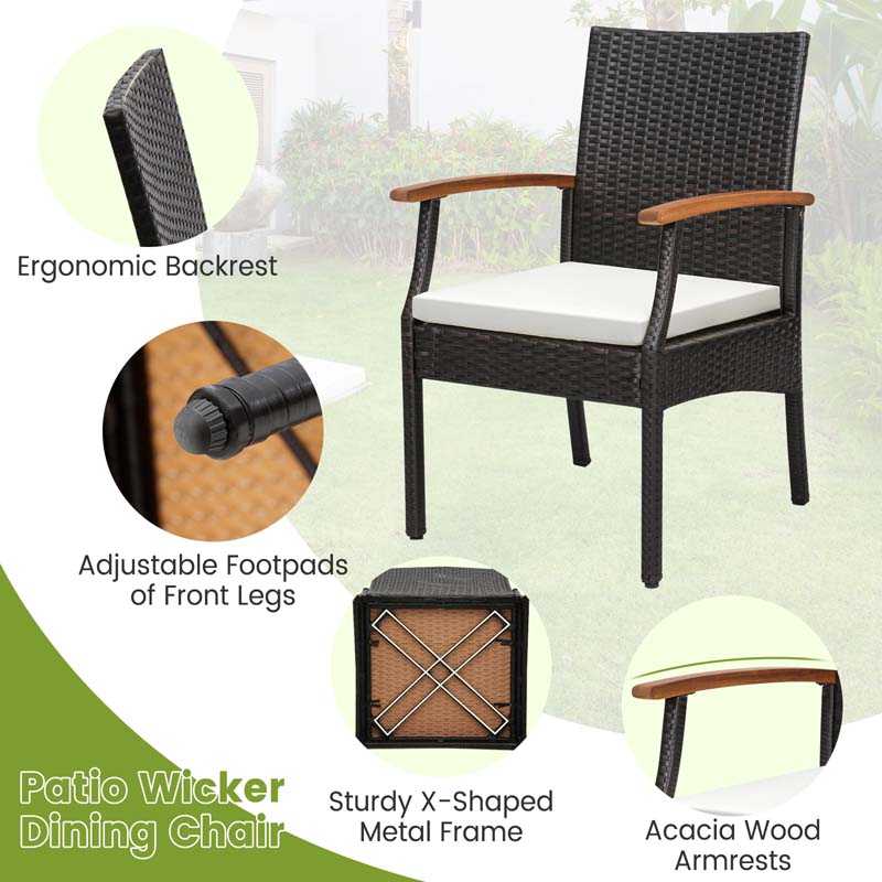 9Pcs Patio Rattan Dining Furniture Set with Acacia Wood Table, Outdoor Table Chairs Set with Cushions and 1.9" Umbrella Hole