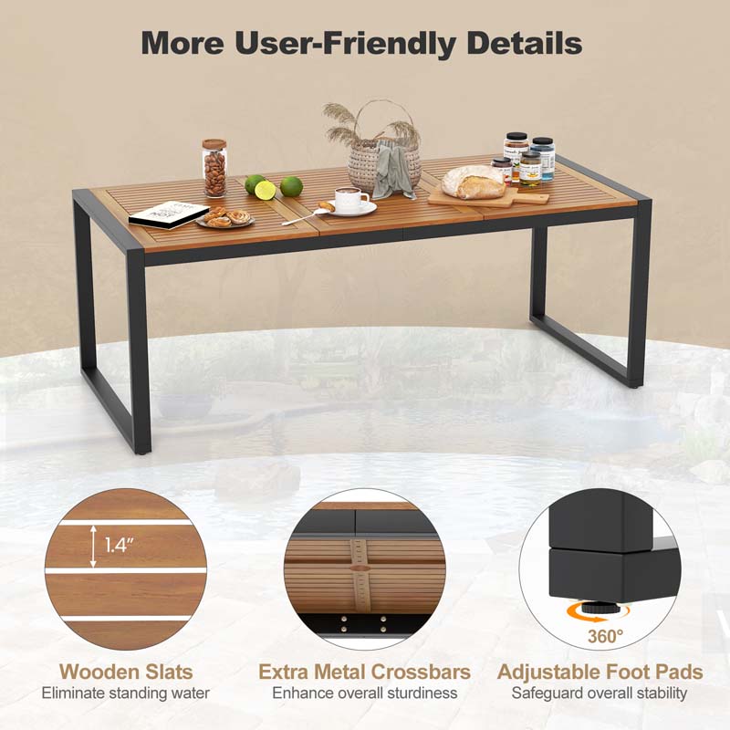 9Pcs Patio Rattan Dining Furniture Set with Acacia Wood Table, Outdoor Table Chairs Set with Cushions and 1.9" Umbrella Hole