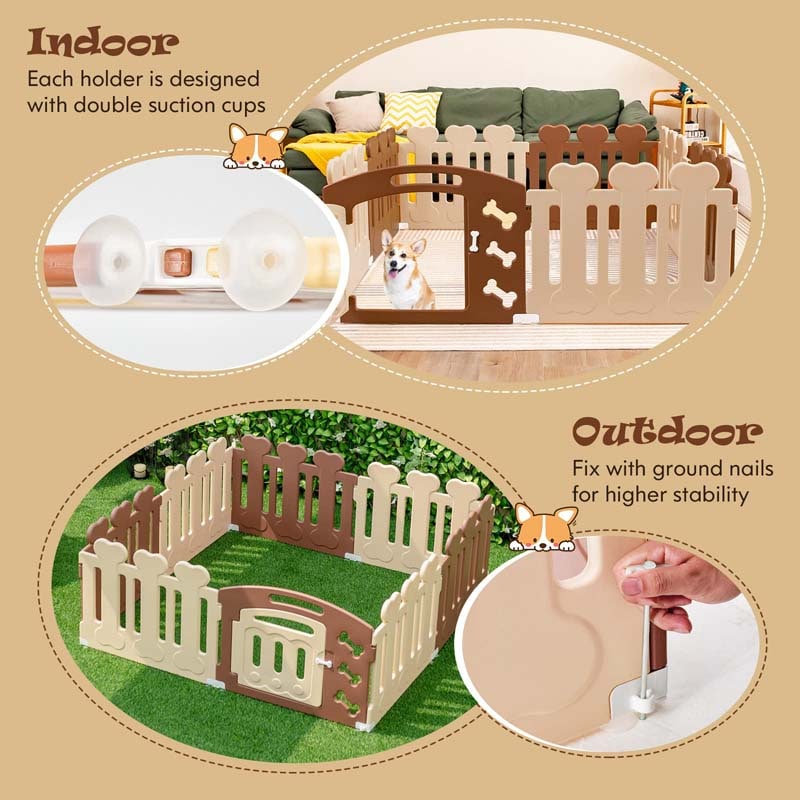 All-Weather 8-Panel Foldable Pet Playpen Gate for Dogs, HDPE Puppy Exercise Pen with Door, Portable Indoor Outdoor Dog Fence
