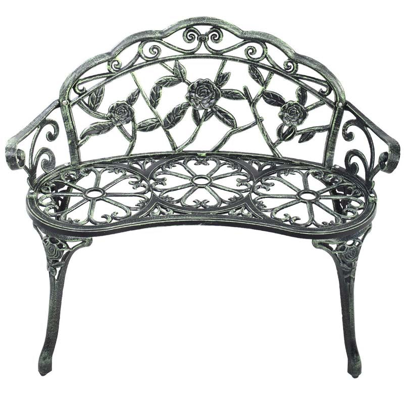 Antique Style Outdoor Garden Bench Park Bench, All-Weather Patio Bench Chair Loveseat with Cast Aluminum Seat & Backrest