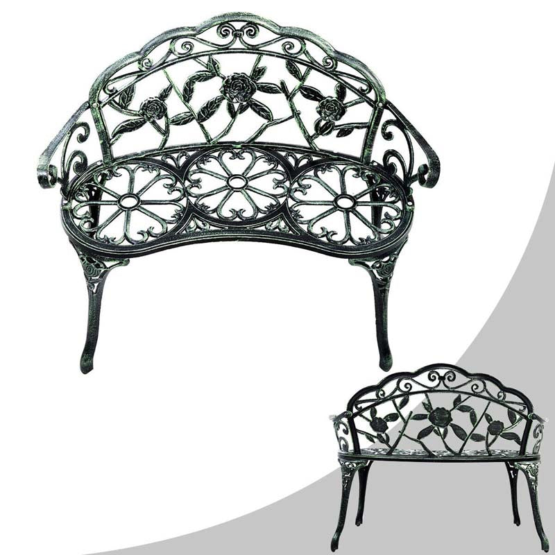 Antique Style Outdoor Garden Bench Park Bench, All-Weather Patio Bench Chair Loveseat with Cast Aluminum Seat & Backrest