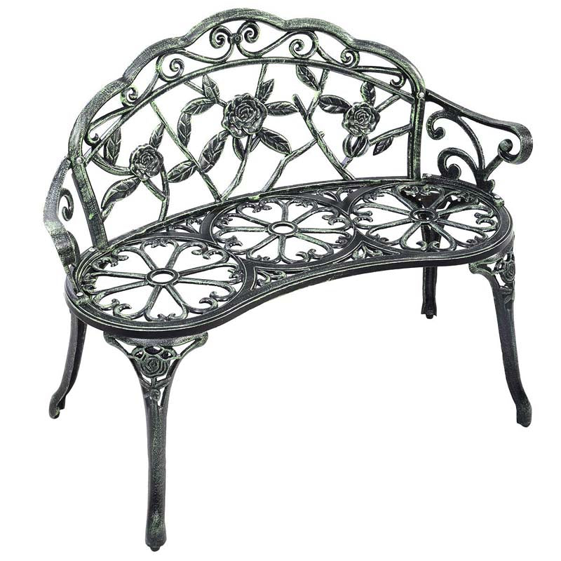 Antique Style Outdoor Garden Bench Park Bench, All-Weather Patio Bench Chair Loveseat with Cast Aluminum Seat & Backrest