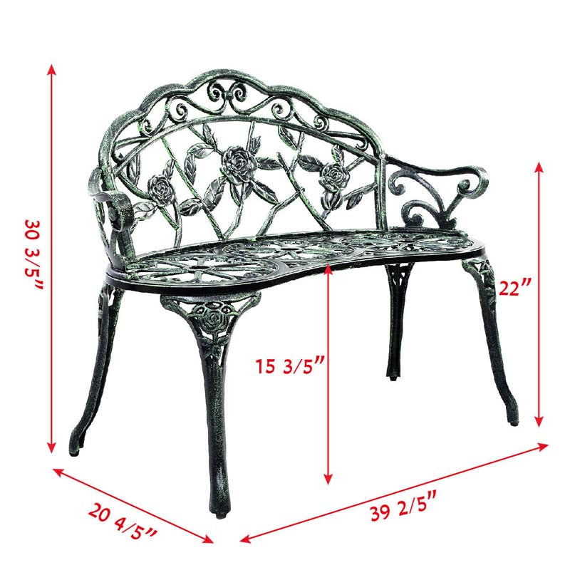 Antique Style Outdoor Garden Bench Park Bench, All-Weather Patio Bench Chair Loveseat with Cast Aluminum Seat & Backrest