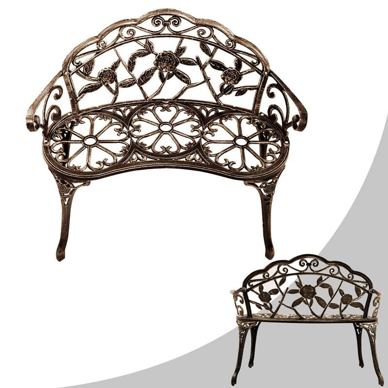 Antique Style Outdoor Garden Bench Park Bench, All-Weather Patio Bench Chair Loveseat with Cast Aluminum Seat & Backrest