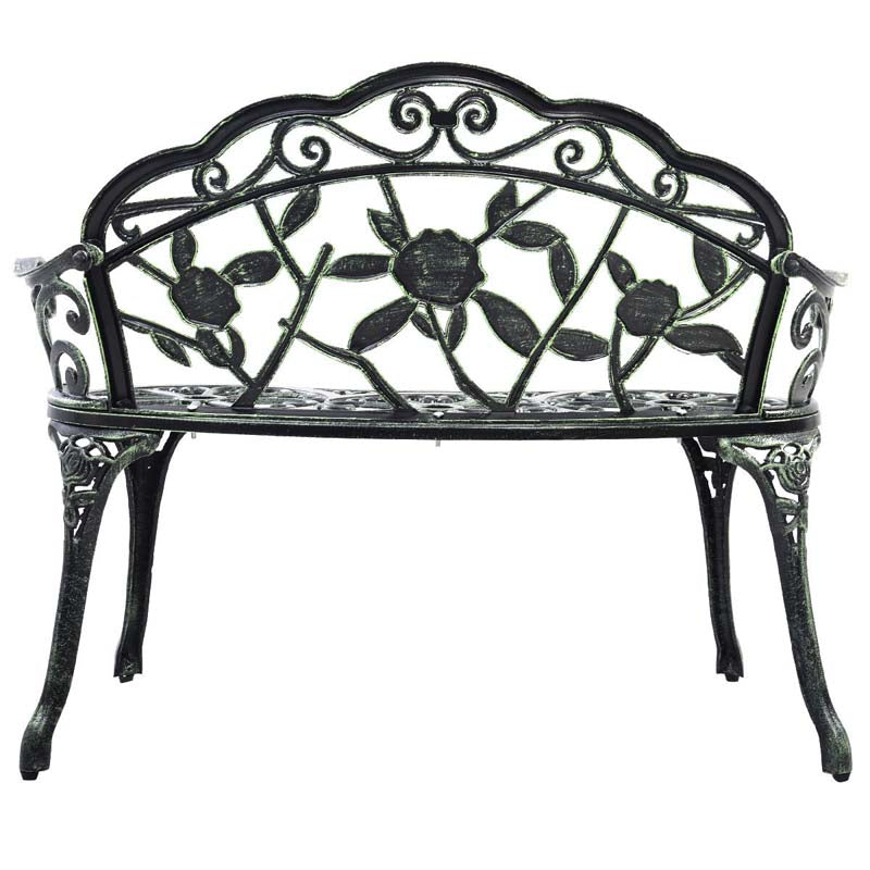 Antique Style Outdoor Garden Bench Park Bench, All-Weather Patio Bench Chair Loveseat with Cast Aluminum Seat & Backrest
