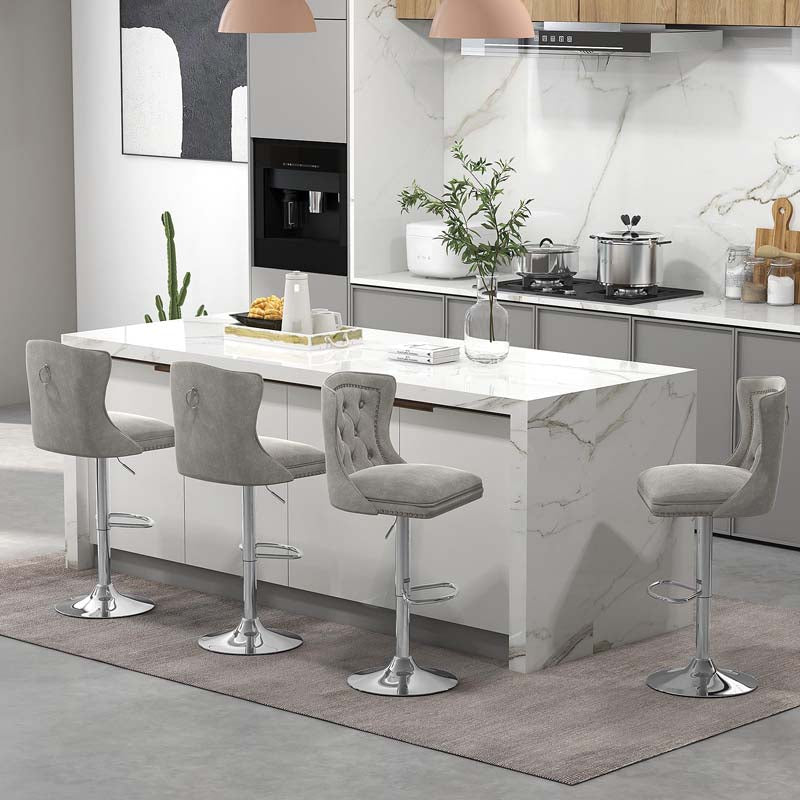 Dutch Velvet Swivel Bar Stools Set of 2, Adjustable Height Bar Chair with Footrest & Metal Base for Kitchen Island, Home & Pub